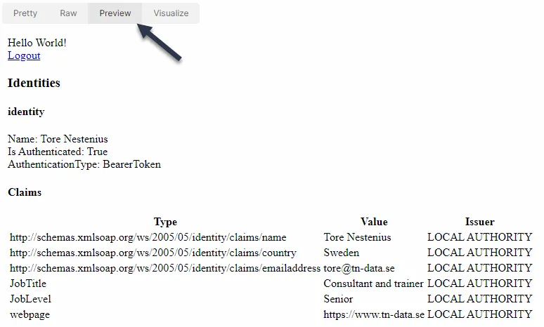Sample content of the beartoken token