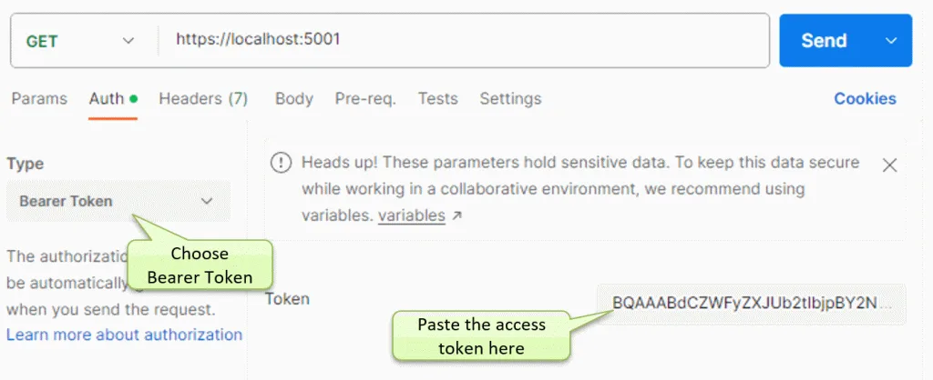 Sample BearerToken demo application screenshot