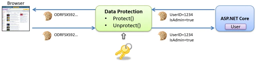 How the cookies are encypted an secured using the Data Protection API.