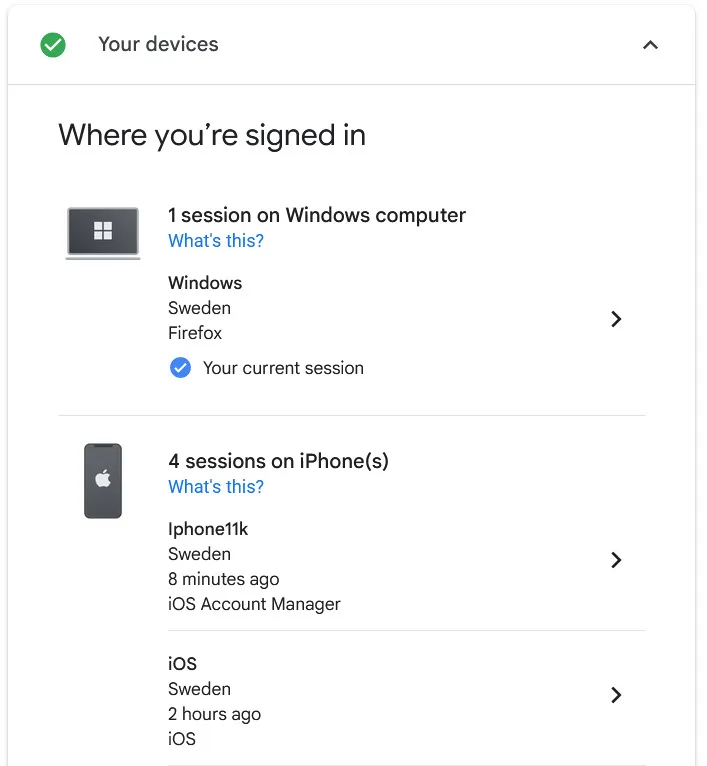 Example of a Where you’re signed in page.