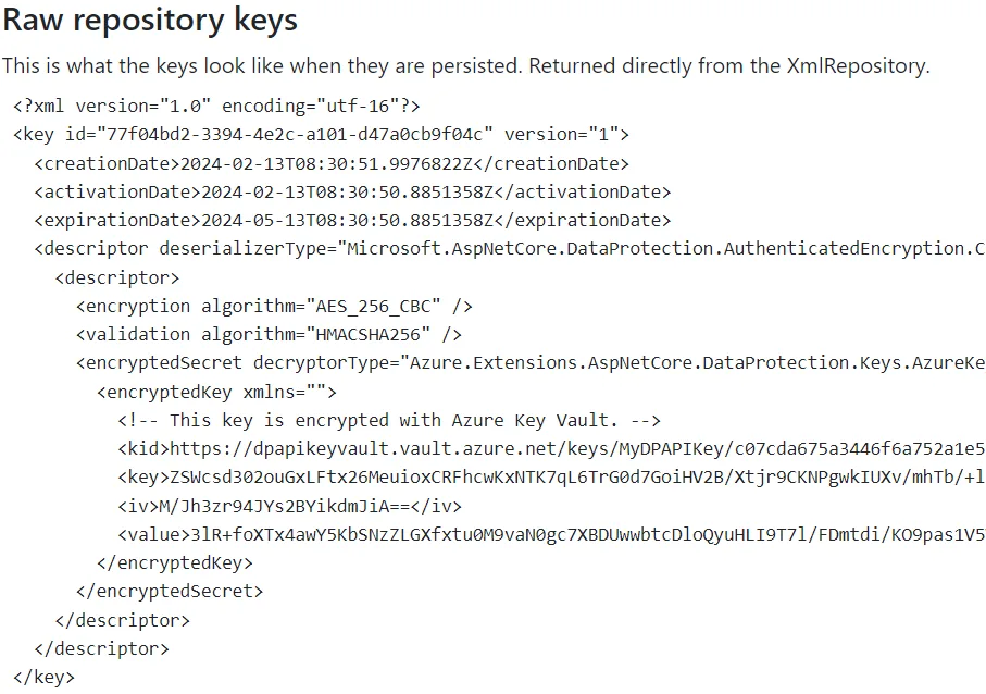 Example of a data protection key