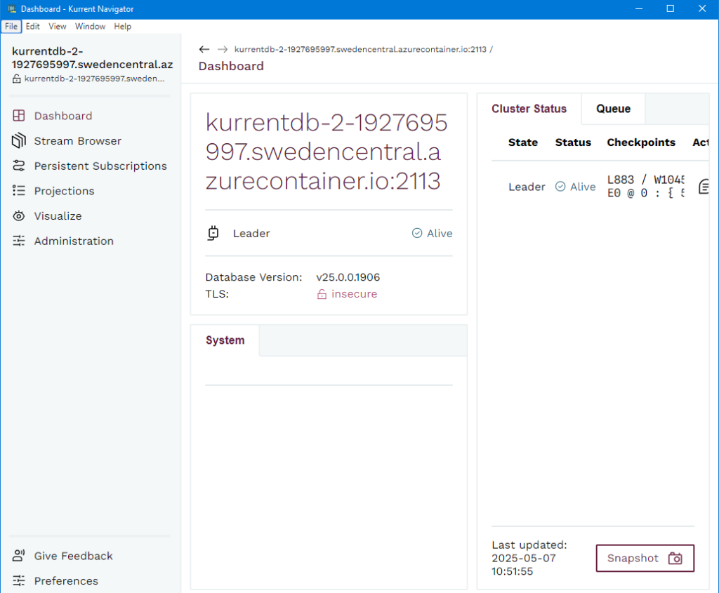 KurrentDB Navigator desktop application
