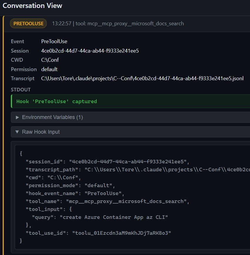 MCP pretool use example in Claude code